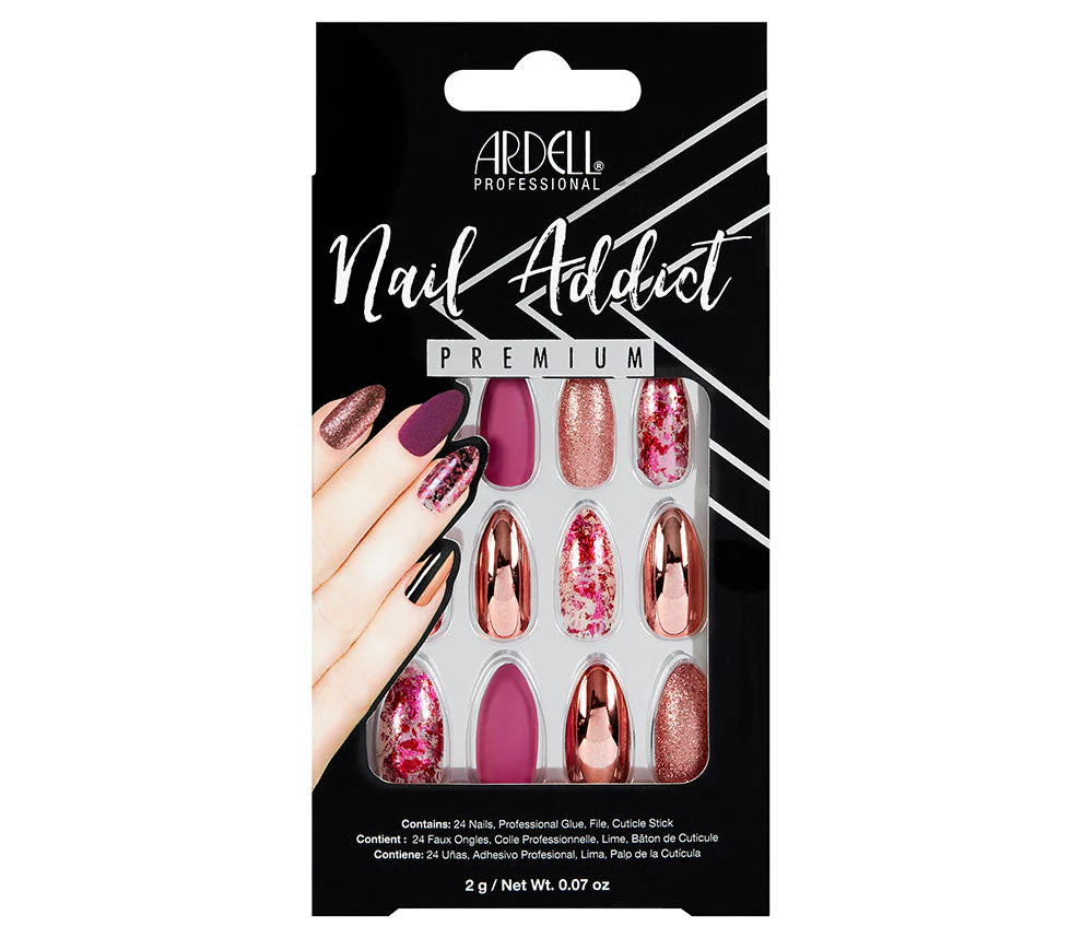 Nail Addict Premium Artificial Nail Set, Chrome Pink Foil